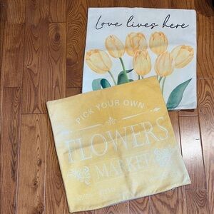 Floral Tulip Canvas Pillow Covers Set - Yellow & White